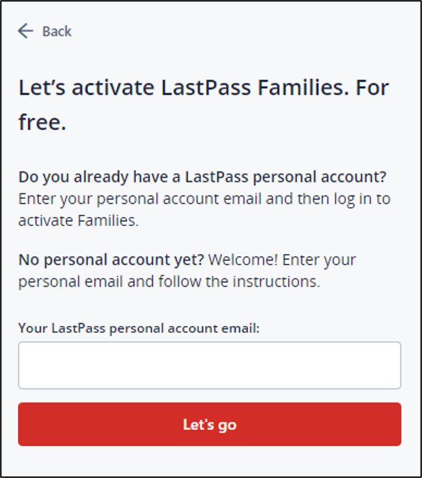 Screenshot of LastPass Families email